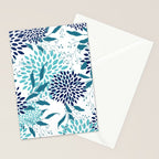 Floral Leaves and Blooms, Navy, Teal and White Stationery Card Gallery Image 2