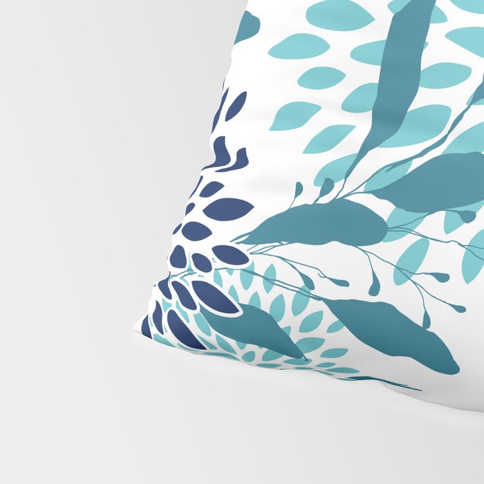 Floral Leaves and Blooms, Navy, Teal and White Pillow Sham Gallery Image 4