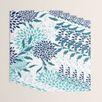 Floral Leaves and Blooms, Navy, Teal and White Wrapping Paper Gallery Image 3