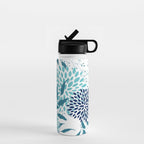 Floral Leaves and Blooms, Navy, Teal and White Water Bottle Gallery Image 1