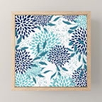 Floral Leaves and Blooms, Navy, Teal and White Mini Art Print Gallery Image 1