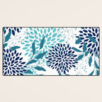 Floral Leaves and Blooms, Navy, Teal and White Desk Mat Gallery Image 3