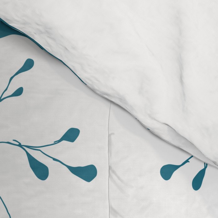 Floral Leaves and Blooms, Navy, Teal and White Comforter Gallery Image 4