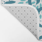 Floral Leaves and Blooms, Navy, Teal and White Bath Mat Gallery Image 2