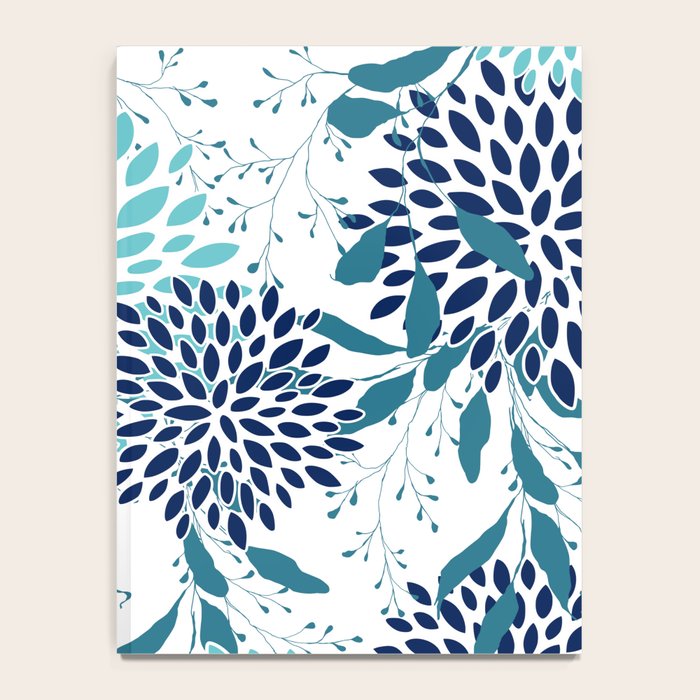 Floral Leaves and Blooms, Navy, Teal and White Notebook Gallery Image 4
