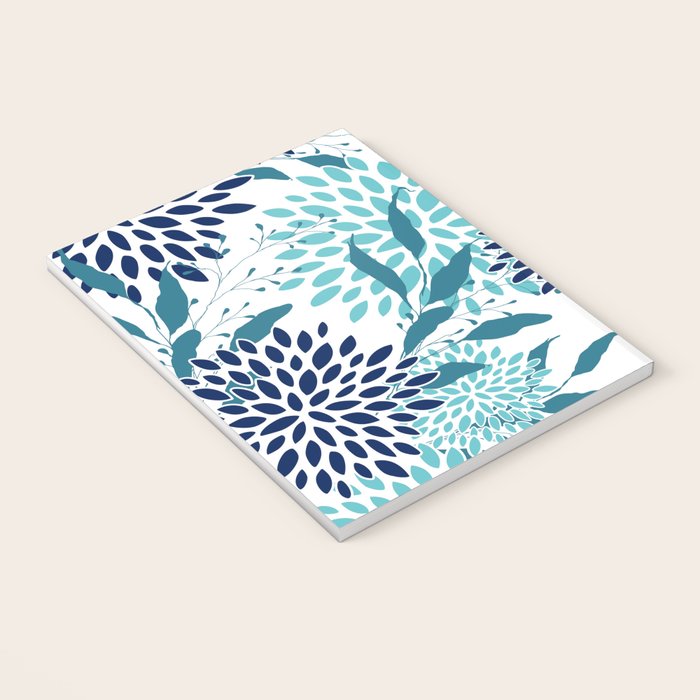 Floral Leaves and Blooms, Navy, Teal and White Notebook Gallery Image 3