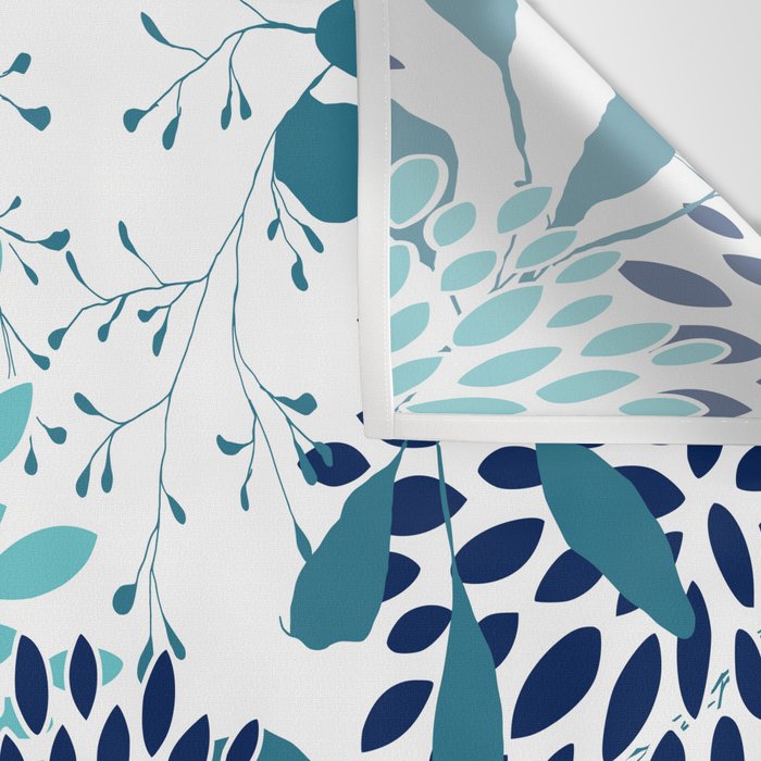Floral Leaves and Blooms, Navy, Teal and White Wall Tapestry Gallery Image 3