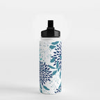 Floral Leaves and Blooms, Navy, Teal and White Water Bottle Gallery Image 2