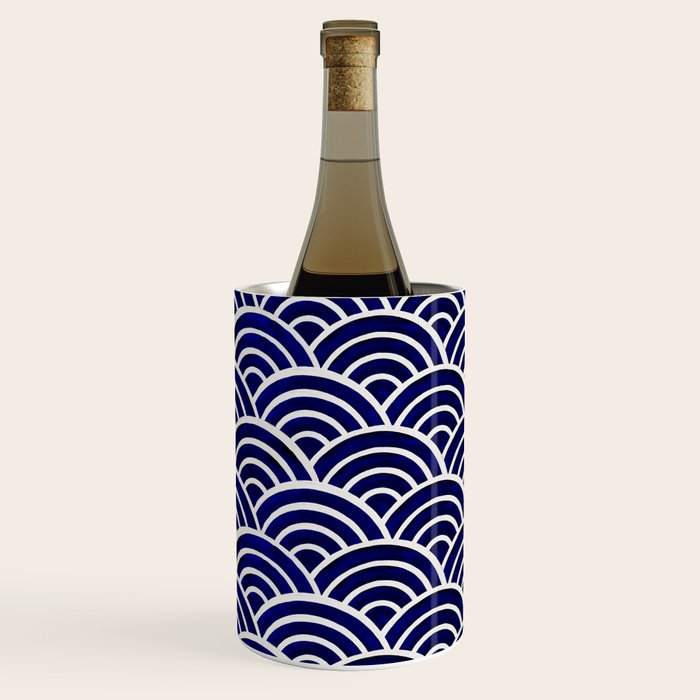 Japanese Seigaiha Wave - Navy Palette Wine Chiller Gallery Image 3