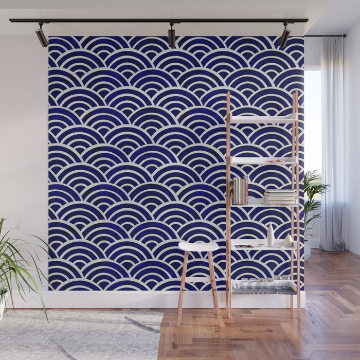 Japanese Seigaiha Wave - Navy Palette Wall Mural Gallery Image 1