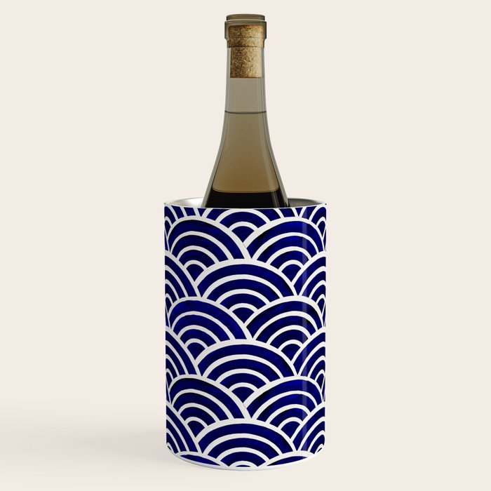 Japanese Seigaiha Wave - Navy Palette Wine Chiller Gallery Image 1