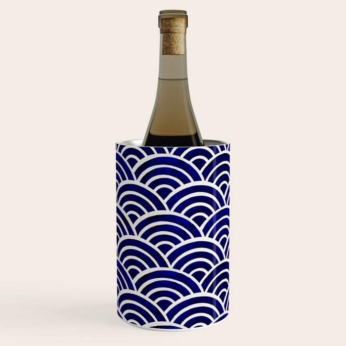 Japanese Seigaiha Wave - Navy Palette Wine Chiller Gallery Image 2