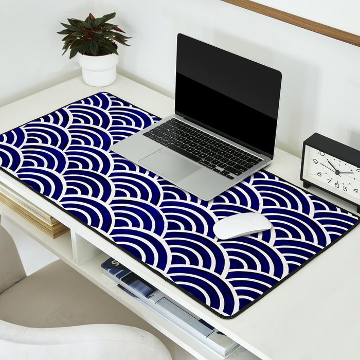 Japanese Seigaiha Wave - Navy Palette Desk Mat Gallery Image 2