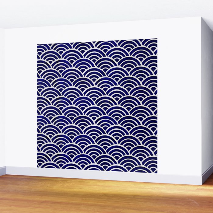 Japanese Seigaiha Wave - Navy Palette Wall Mural Gallery Image 2
