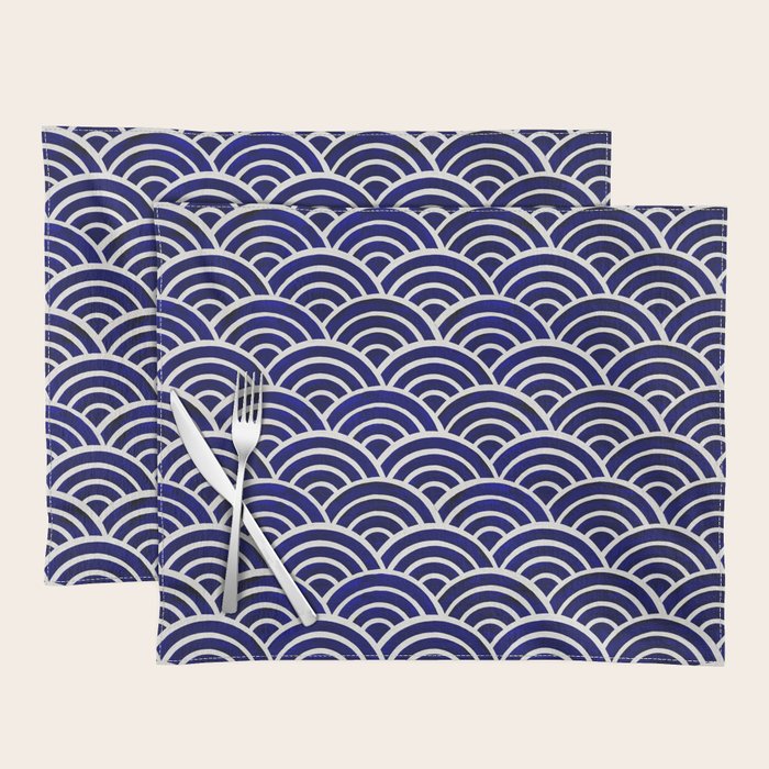Japanese Seigaiha Wave - Navy Palette Placemat Gallery Image 1