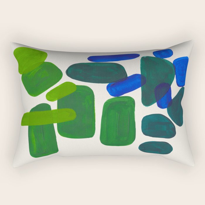 Minimalist Modern Mid Century Colorful Abstract Shapes Phthalo Blue Lime Green Gradient Overlapping Rectangular Pillow Gallery Image 1