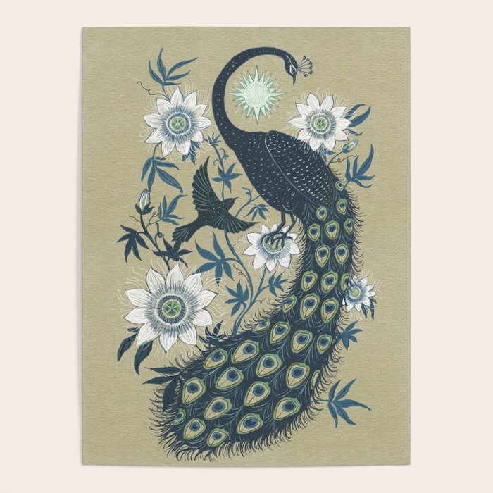 Peacock and Passionflower Poster Gallery Image 1