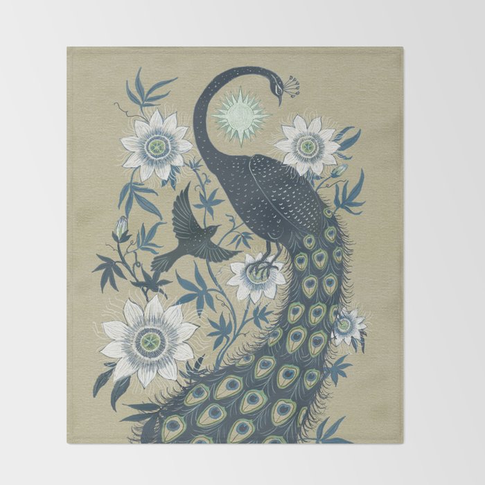 Peacock and Passionflower Throw Blanket Gallery Image 2