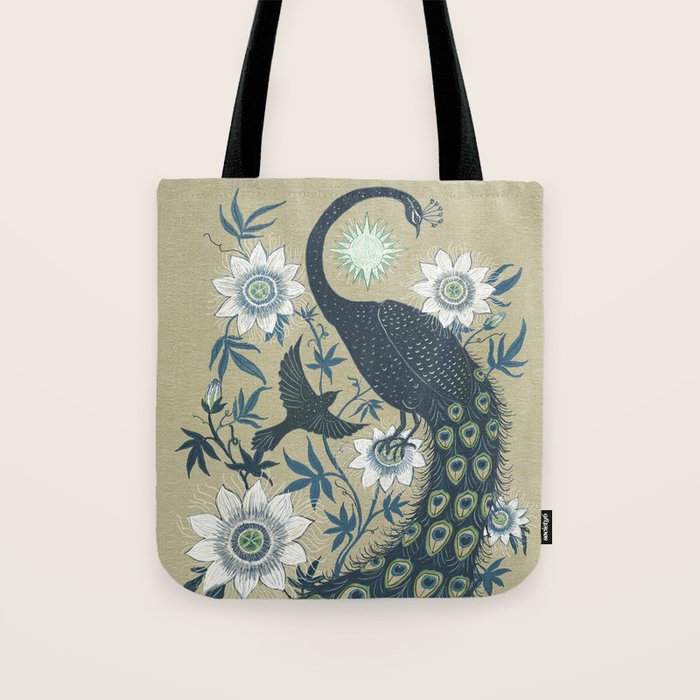 Peacock and Passionflower Tote Bag Gallery Image 1