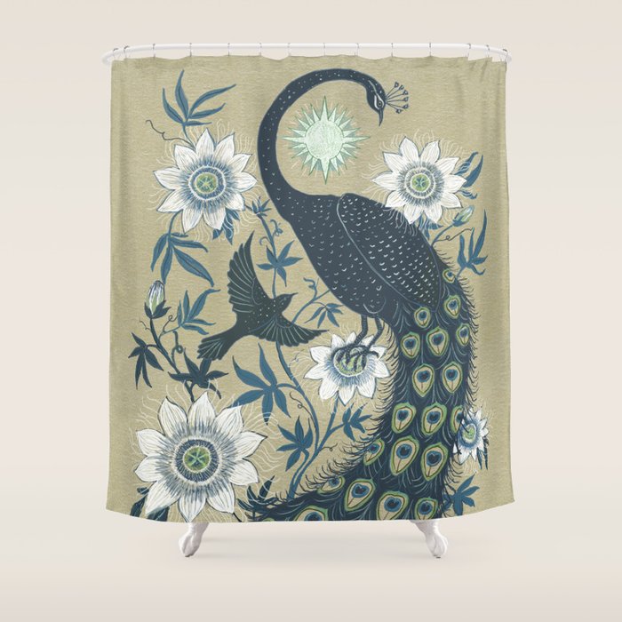 Peacock and Passionflower Shower Curtain Gallery Image 1