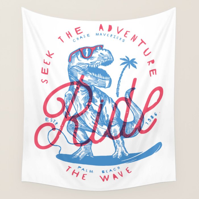 Surfing T-Rex Wall Tapestry Gallery Image 4