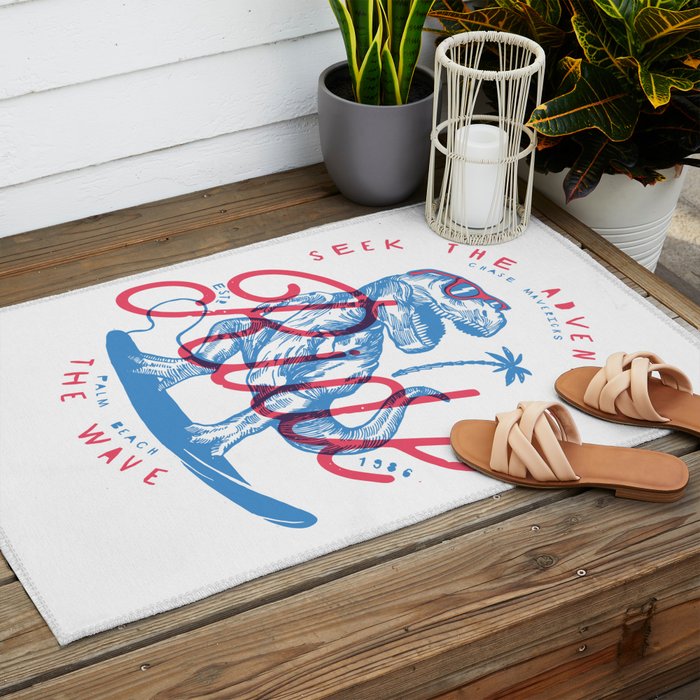 Surfing T-Rex Outdoor Rug Gallery Image 2