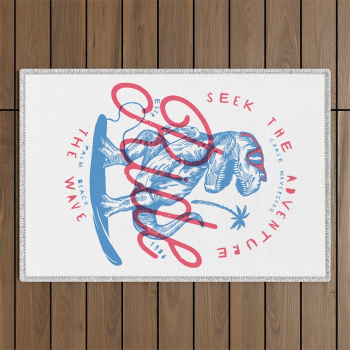 Surfing T-Rex Outdoor Rug Gallery Image 1