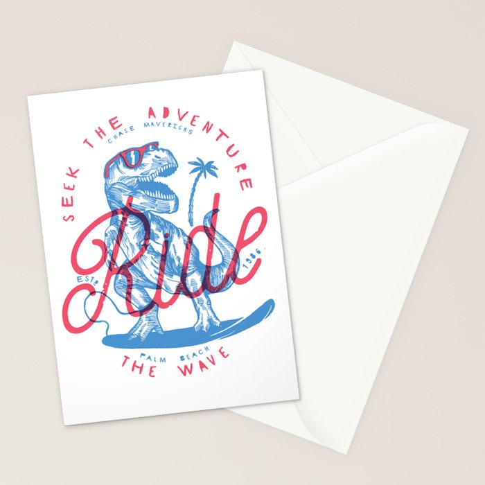 Surfing T-Rex Stationery Card Gallery Image 2