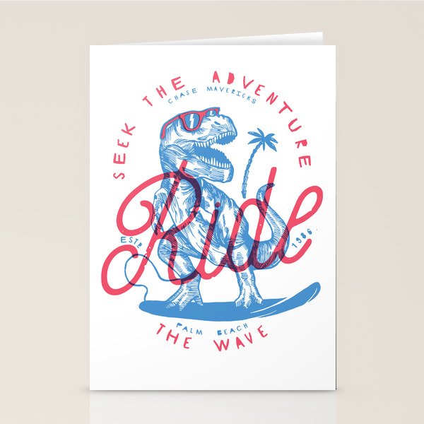 Surfing T-Rex Stationery Card Gallery Image 1