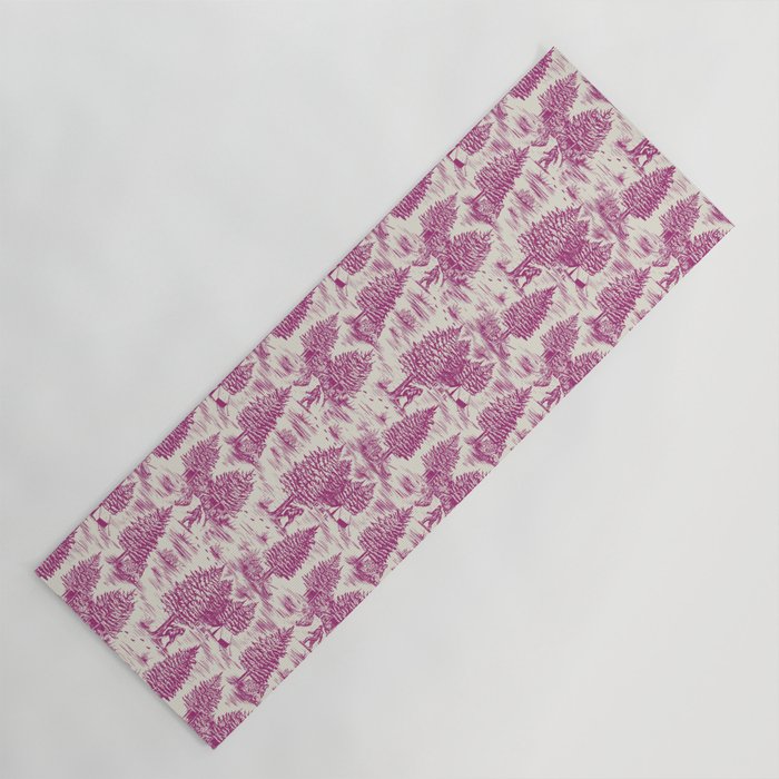 Magenta Bigfoot / Sasquatch Toile de Jouy Yoga Mat Gallery Image 1