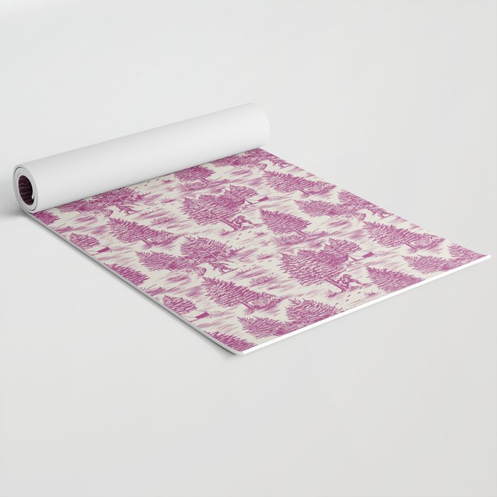 Magenta Bigfoot / Sasquatch Toile de Jouy Yoga Mat Gallery Image 2