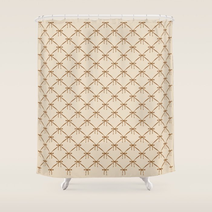 Bows & Ribbons Pattern LVI Neutral Beige Shower Curtain Gallery Image 1