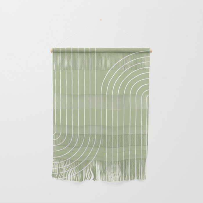 Minimal Line Curvature XXII Pastel Green Mid Century Modern Arch Abstract Wall Hanging Gallery Image 1