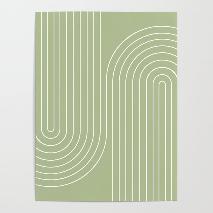 Minimal Line Curvature XXII Pastel Green Mid Century Modern Arch Abstract Poster Gallery Image 1