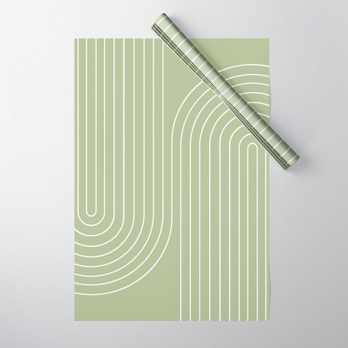 Minimal Line Curvature XXII Pastel Green Mid Century Modern Arch Abstract Wrapping Paper Gallery Image 1