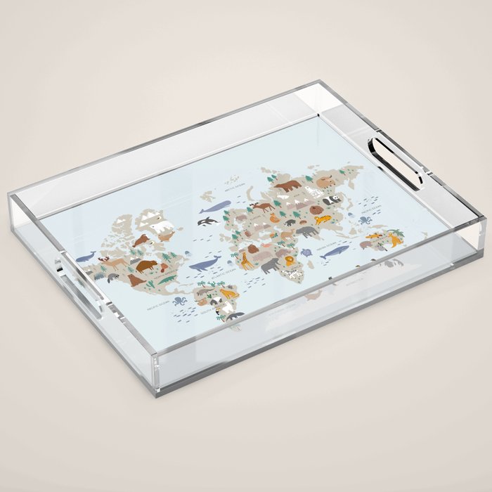 Animal World Map for Kids - Blue Acrylic Tray Gallery Image 1
