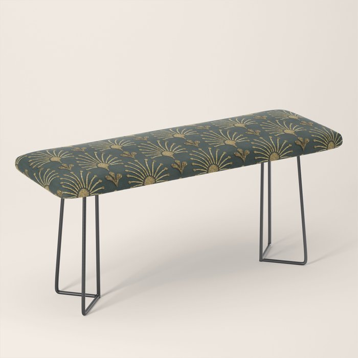 Retro Art Deco Pattern Gold On Green Velvet Bench Gallery Image 1