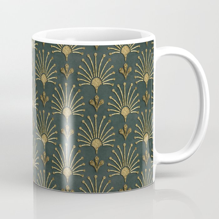 Retro Art Deco Pattern Gold On Green Velvet Coffee Mug Gallery Image 1