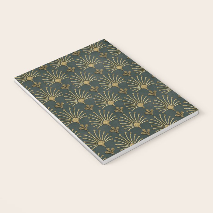 Retro Art Deco Pattern Gold On Green Velvet Notebook Gallery Image 3