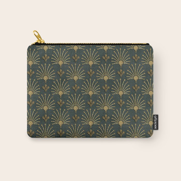 Retro Art Deco Pattern Gold On Green Velvet Carry All Pouch Gallery Image 1