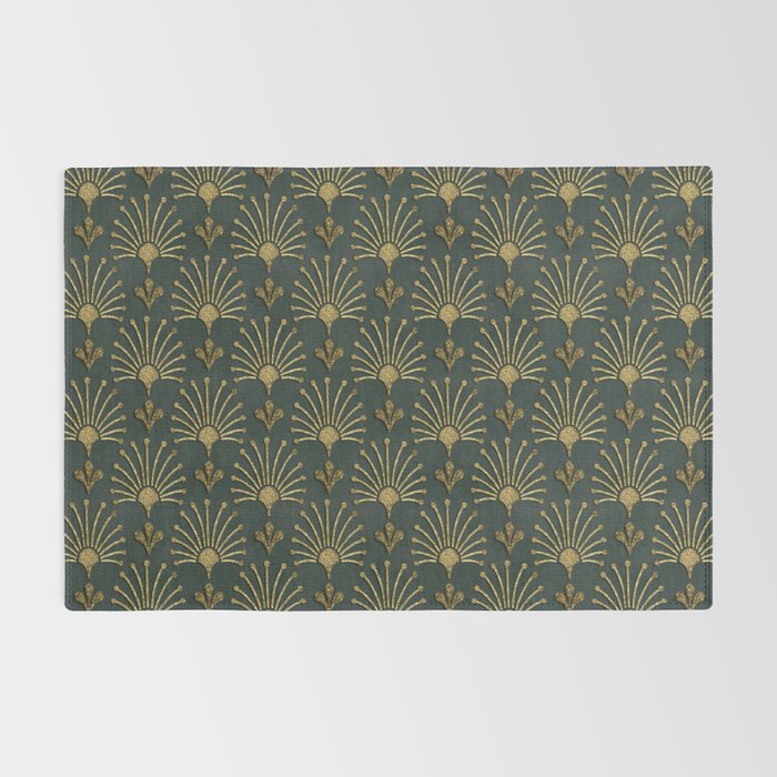 Retro Art Deco Pattern Gold On Green Velvet Rug Gallery Image 2