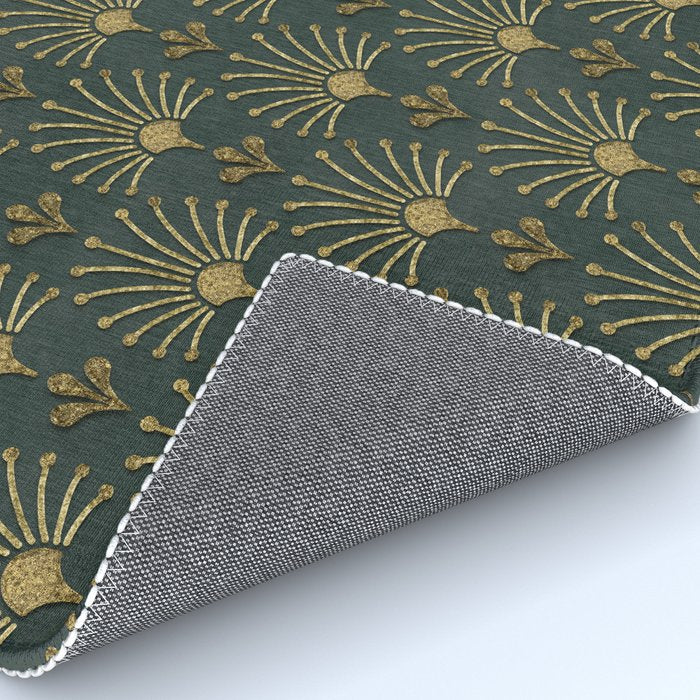 Retro Art Deco Pattern Gold On Green Velvet Rug Gallery Image 4