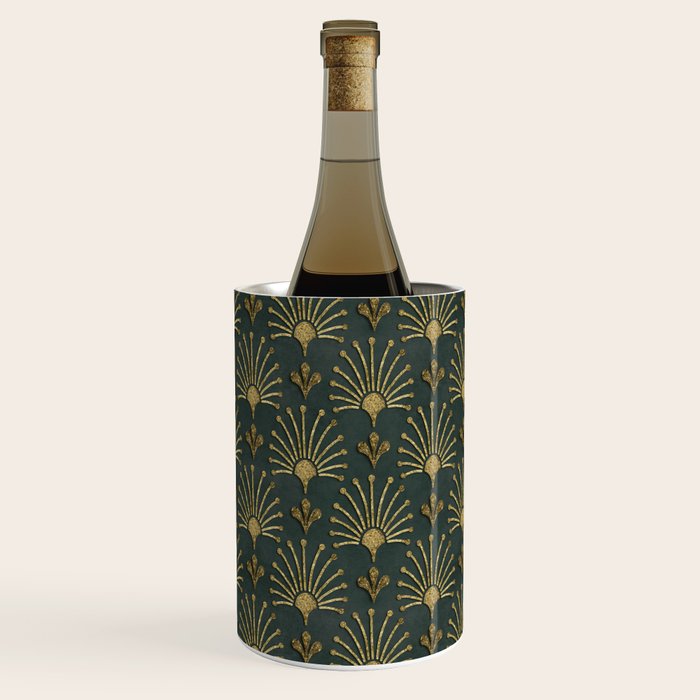 Retro Art Deco Pattern Gold On Green Velvet Wine Chiller Gallery Image 3