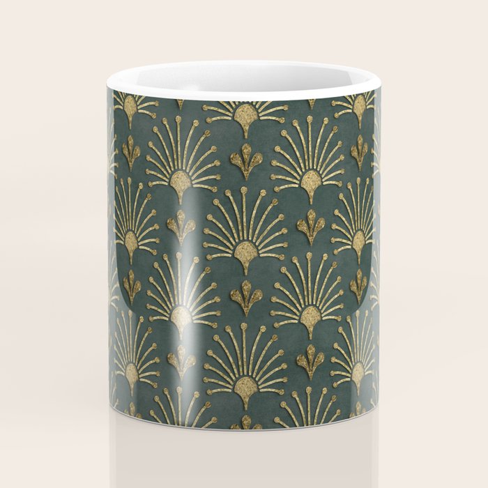 Retro Art Deco Pattern Gold On Green Velvet Coffee Mug Gallery Image 4