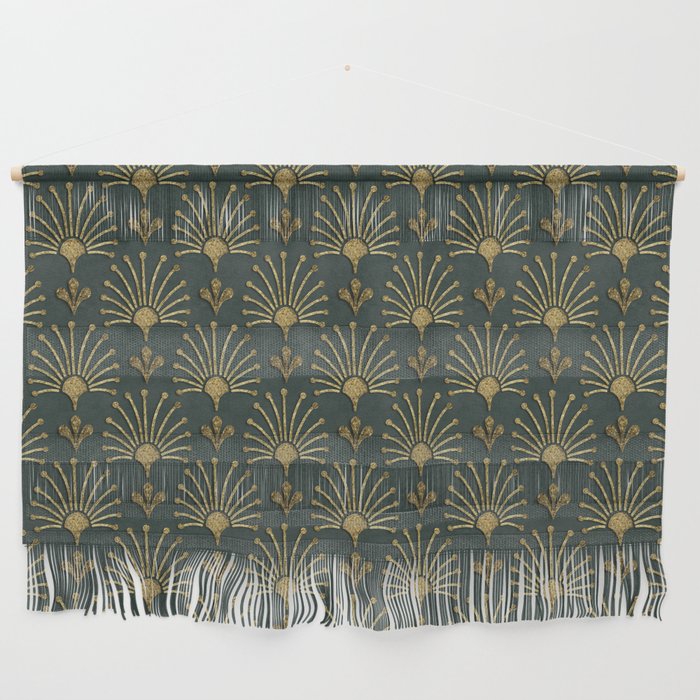 Retro Art Deco Pattern Gold On Green Velvet Wall Hanging Gallery Image 1