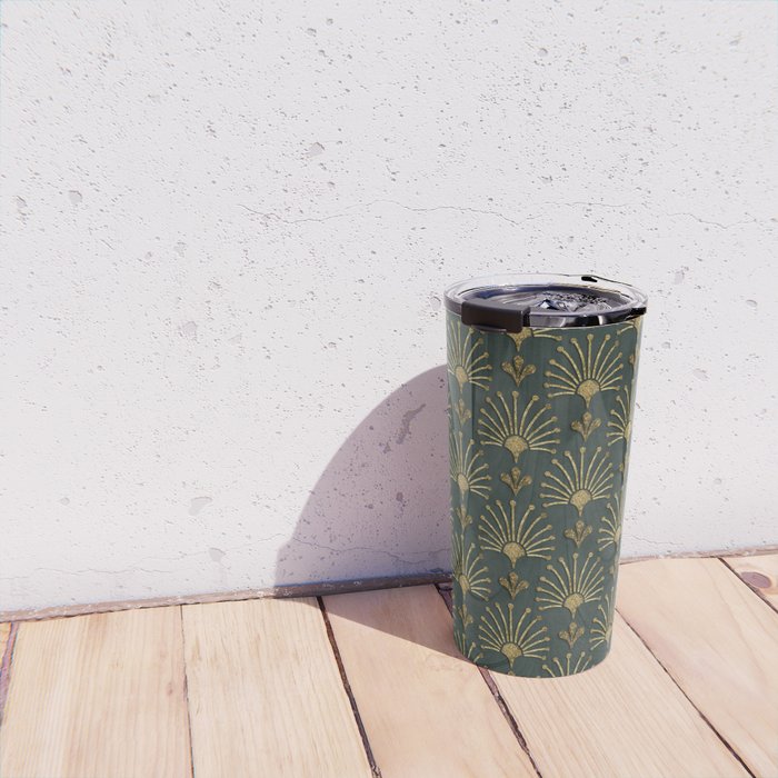 Retro Art Deco Pattern Gold On Green Velvet Travel Mug Gallery Image 4