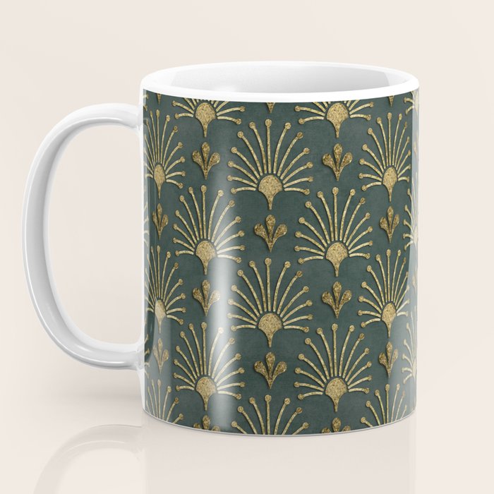 Retro Art Deco Pattern Gold On Green Velvet Coffee Mug Gallery Image 3