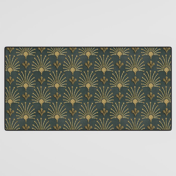 Retro Art Deco Pattern Gold On Green Velvet Desk Mat Gallery Image 3