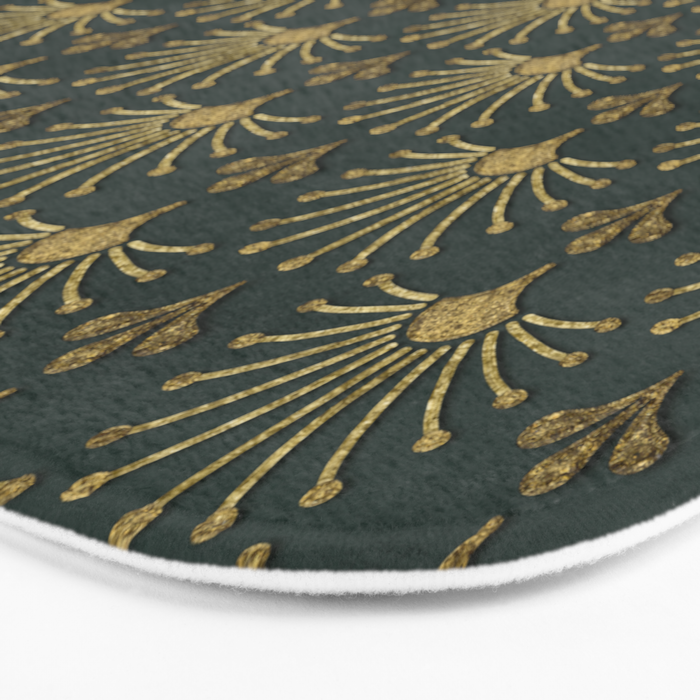 Retro Art Deco Pattern Gold On Green Velvet Bath Mat Gallery Image 3