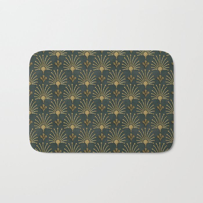Retro Art Deco Pattern Gold On Green Velvet Bath Mat Gallery Image 1